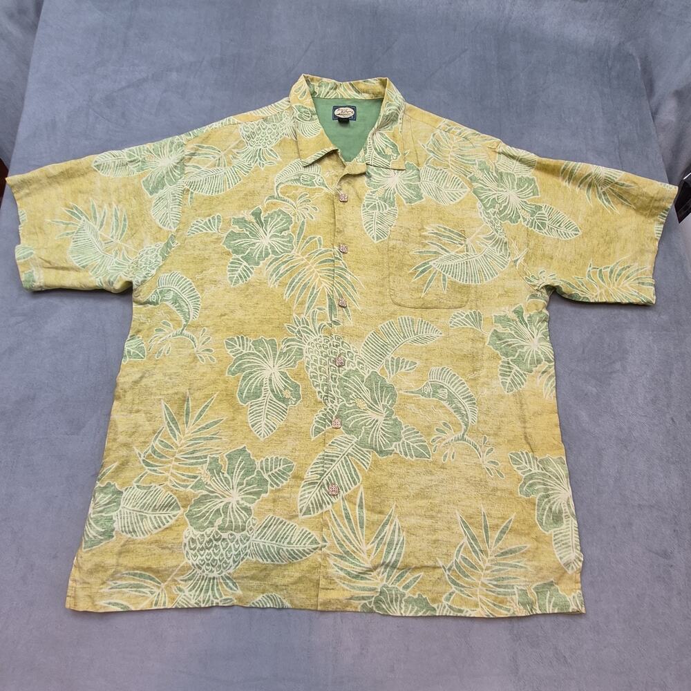 Tommy Bahama Beachy Floral Coastal Men's XL 100% Linen 2 Tone Green Button Down